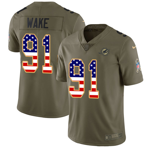 Nike Miami Dolphins #91 Cameron Wake Olive USA Flag Men Stitched NFL Limited 2017 Salute To Service Jersey->miami dolphins->NFL Jersey